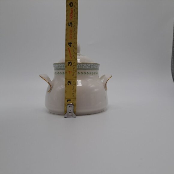 Royal Doulton Berkshire Lidded Sugar Bowl Bone China Gold Trim Green Leaf Design - Picture 3 of 11